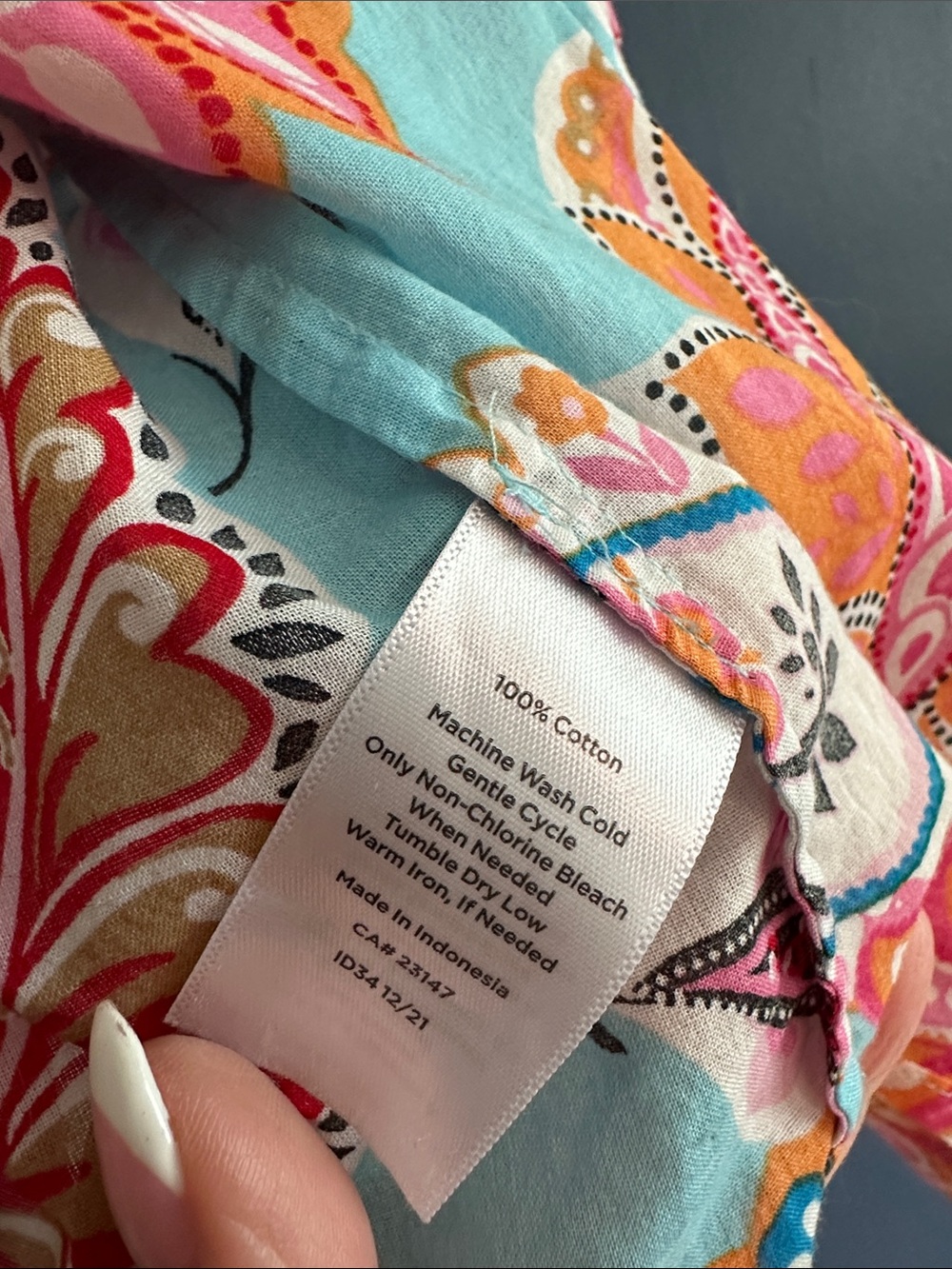 Talbots Turquoise Paisley Button-Down Shirt with Multi-Color Floral Motif - Picture 4 of 5